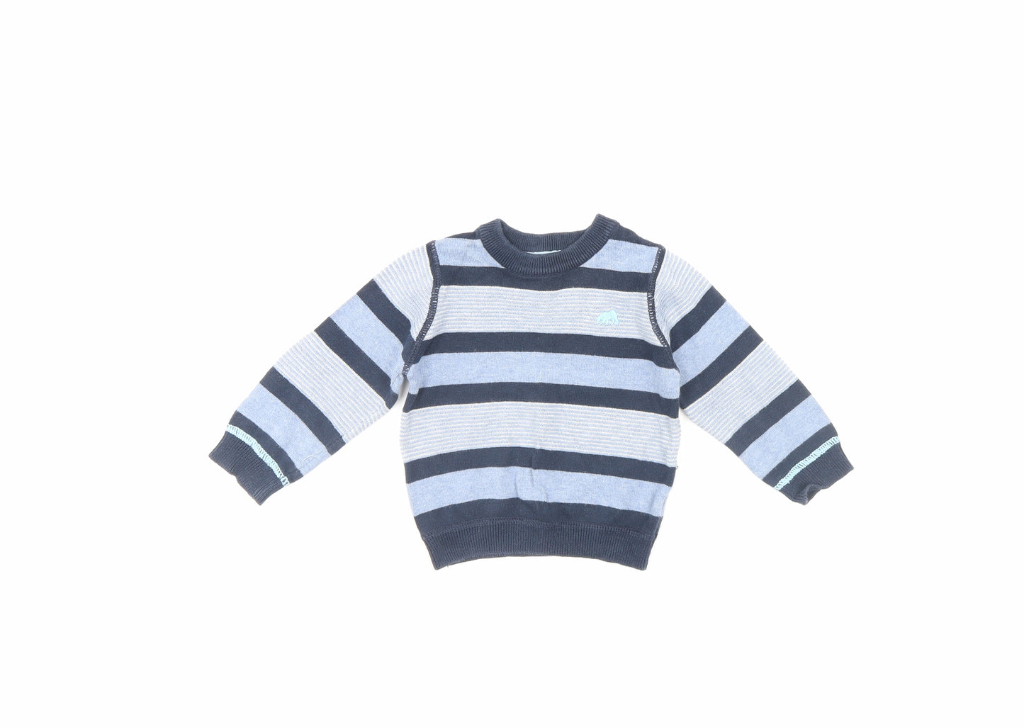 Mini Rebel Boys Blue Striped  Pullover Jumper Size 9-12 Months
