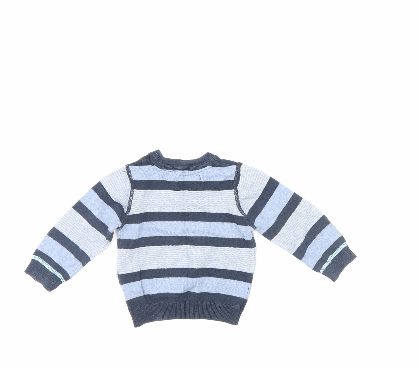 Mini Rebel Boys Blue Striped  Pullover Jumper Size 9-12 Months