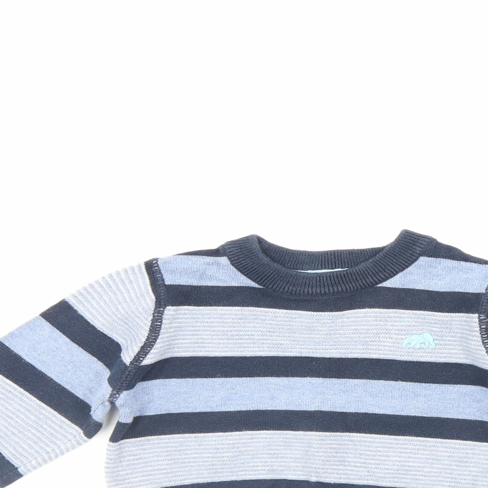 Mini Rebel Boys Blue Striped  Pullover Jumper Size 9-12 Months