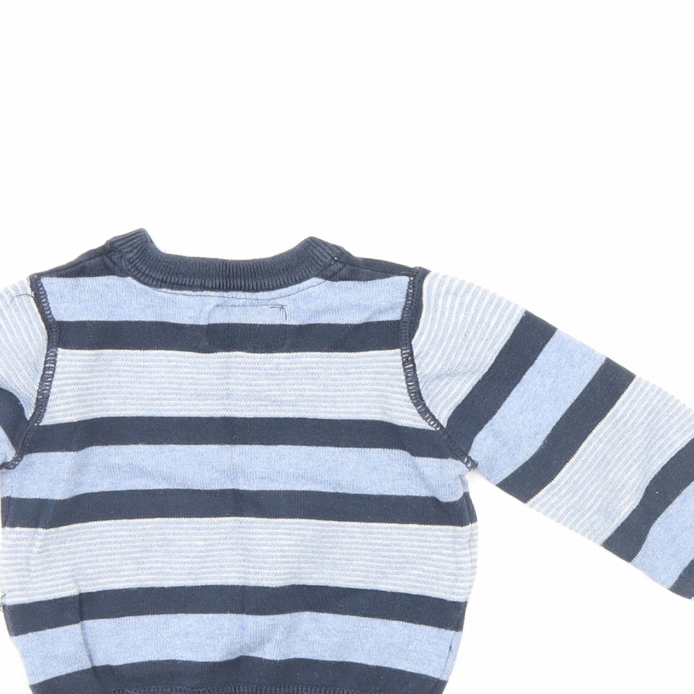 Mini Rebel Boys Blue Striped  Pullover Jumper Size 9-12 Months