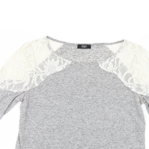 F&F Womens Grey Floral  Pullover Jumper Size 8