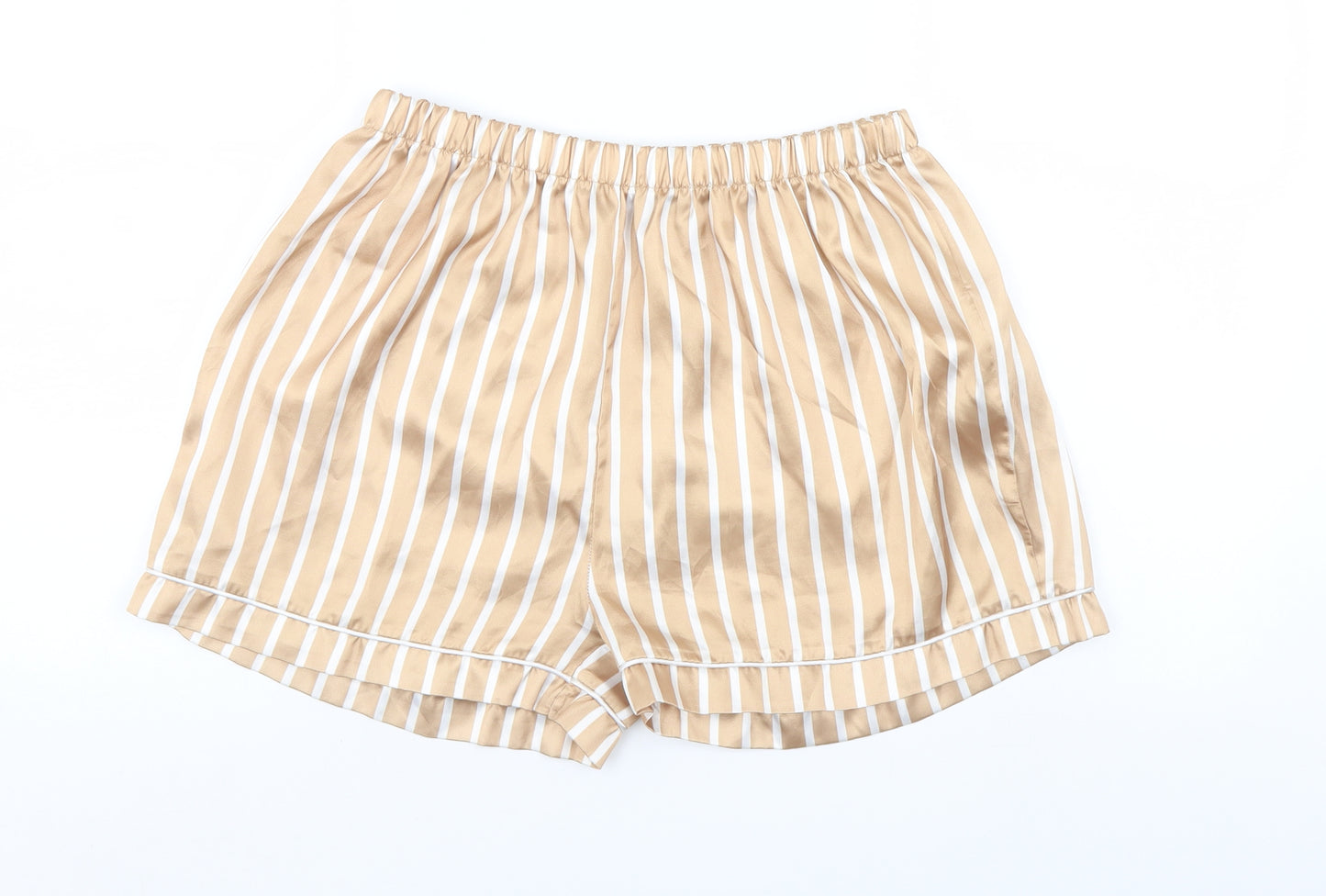 PRETTYLITTLETHING Womens Gold Striped   Sleep Shorts Size 14