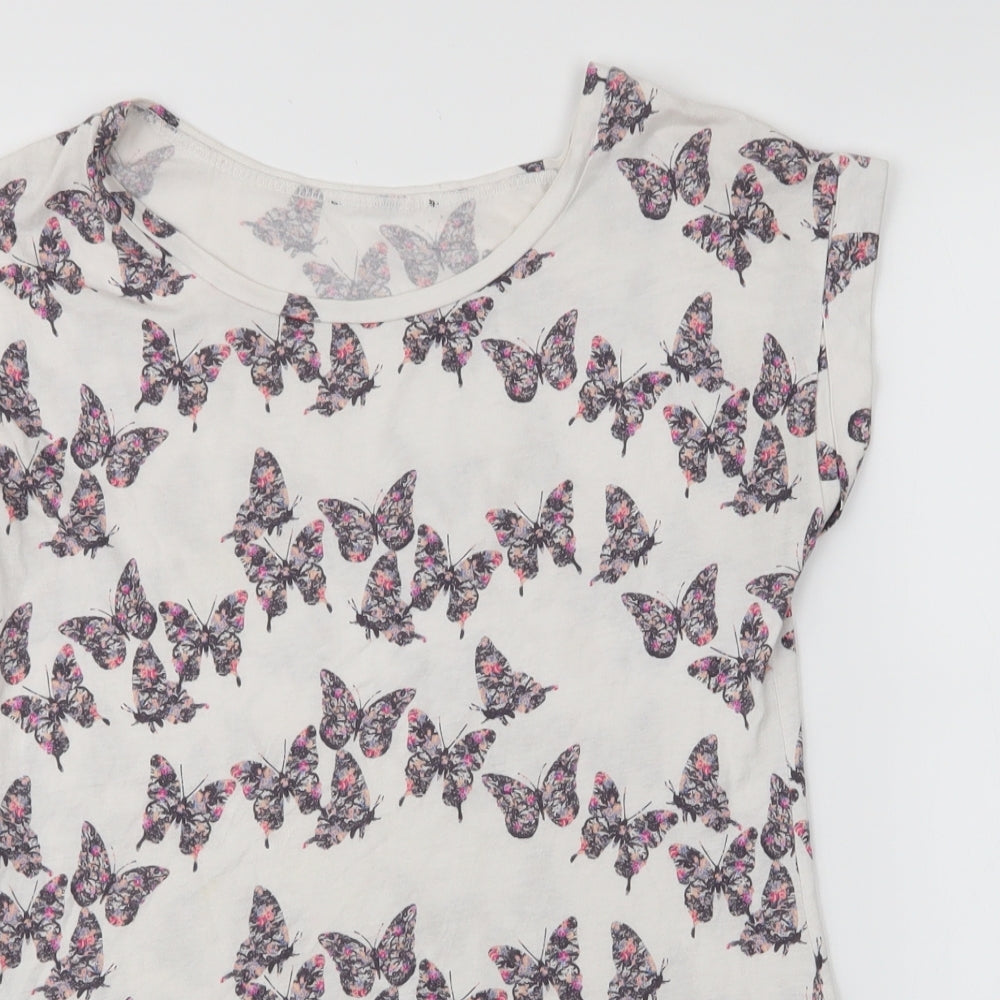 New Look Womens White Animal Print  Basic T-Shirt Size 10