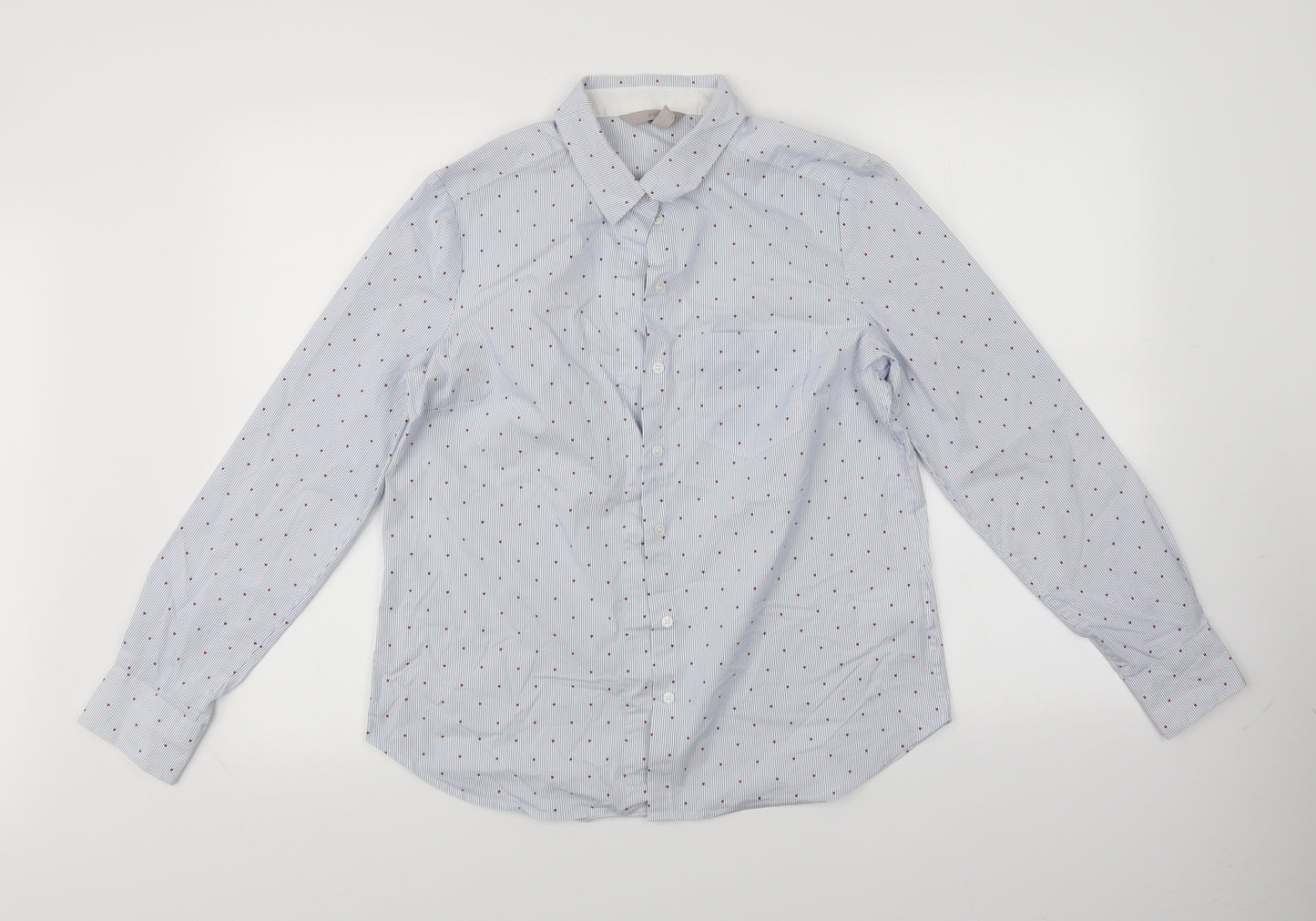 H&M Womens Blue Striped  Basic Button-Up Size 10  - Hearts