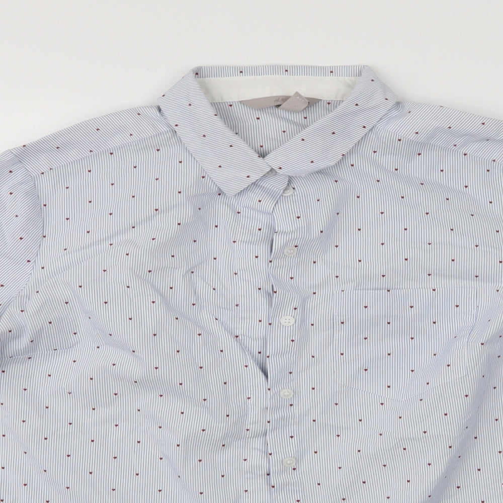 H&M Womens Blue Striped  Basic Button-Up Size 10  - Hearts