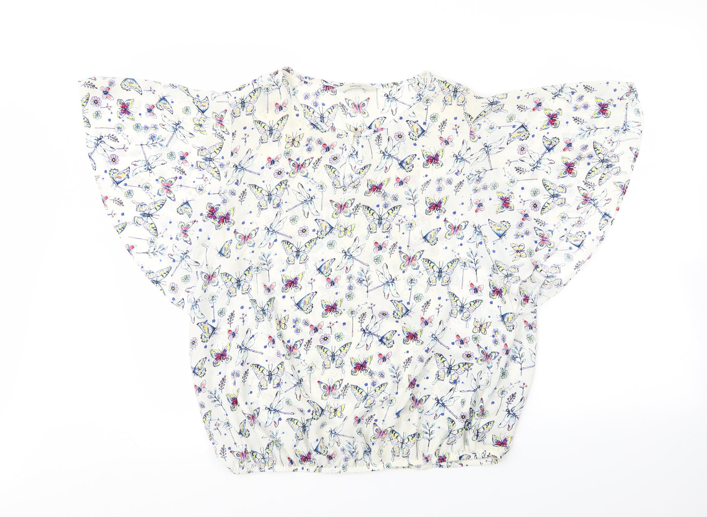 George Womens White Animal Print  Basic Blouse Size 12  - Butterflie