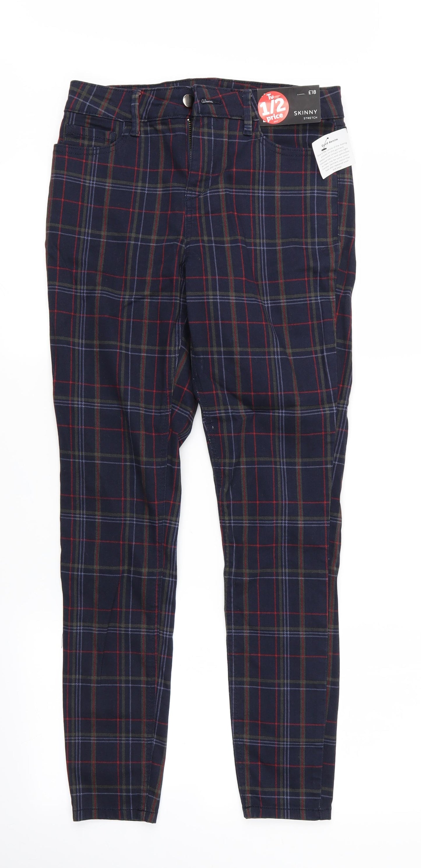 TU Womens Multicoloured Check  Skinny Jeans Size 8 L36 in