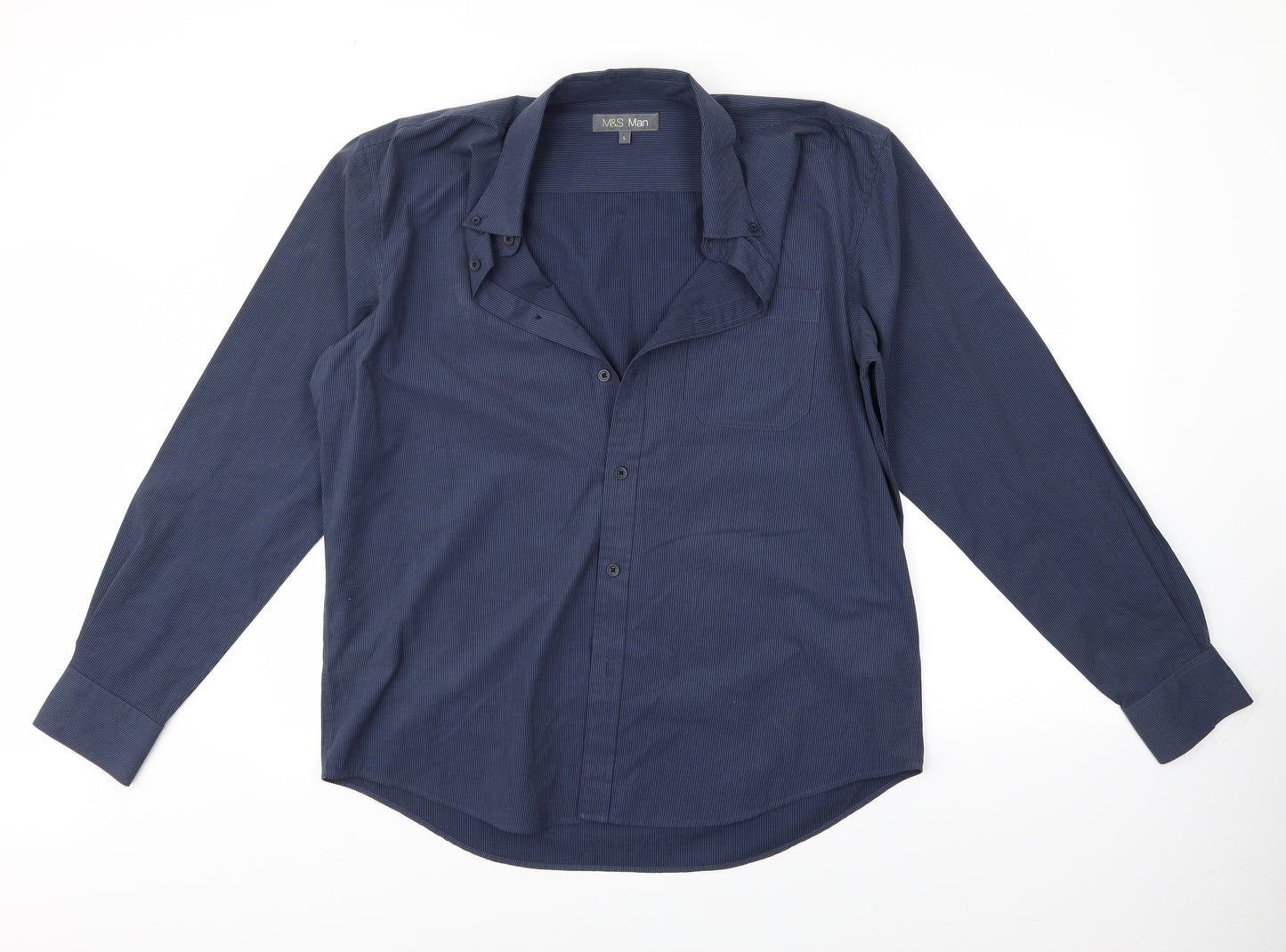 M&S Mens Blue Check   Dress Shirt Size L