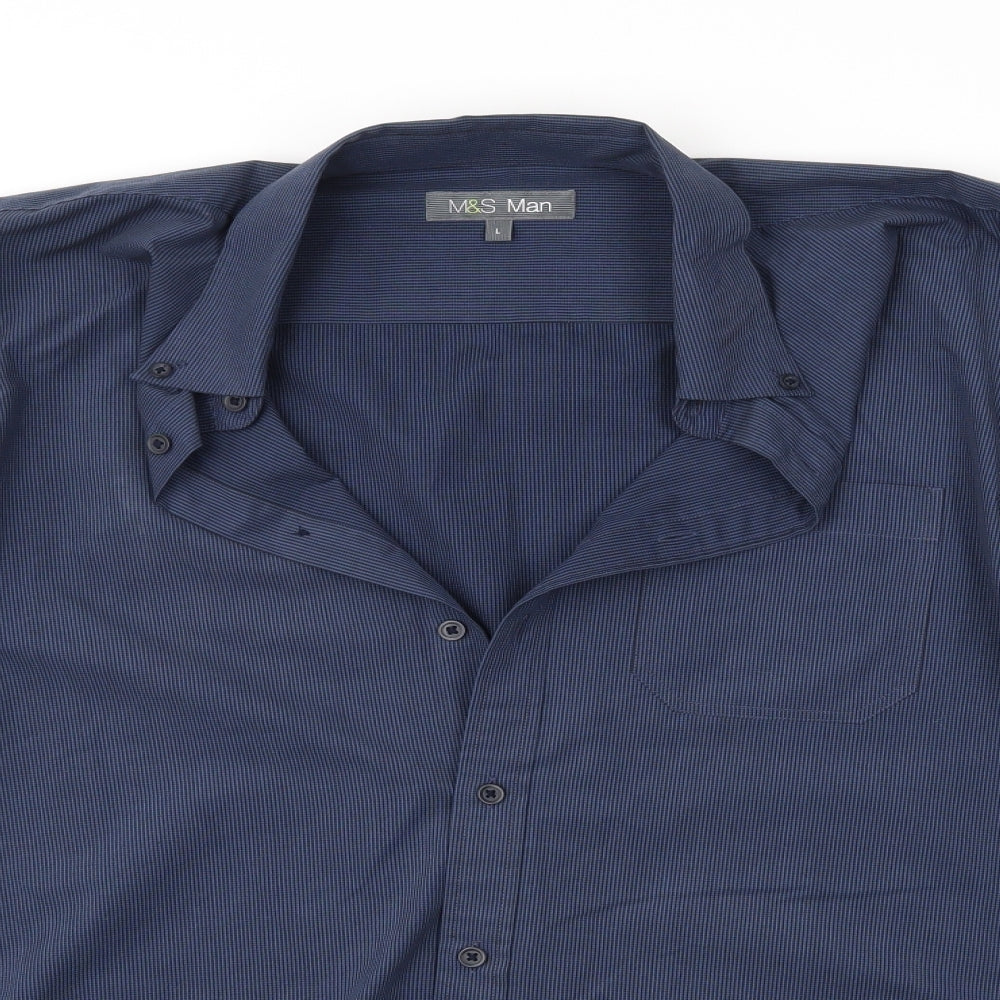 M&S Mens Blue Check   Dress Shirt Size L