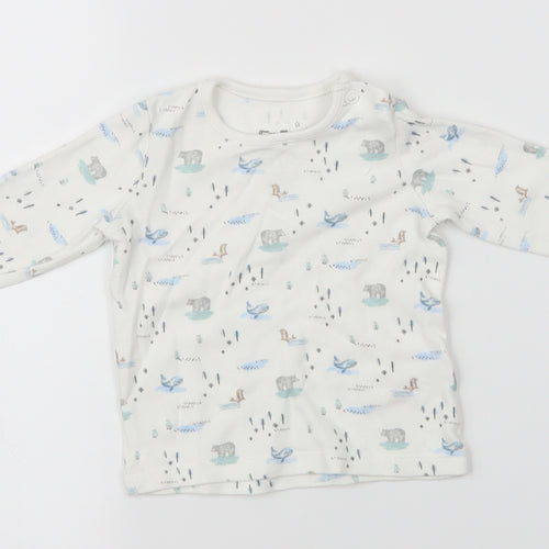 Fred & Flo Girls White Animal Print  Basic T-Shirt Size 0-3 Months  - Bears, Whales, Seals