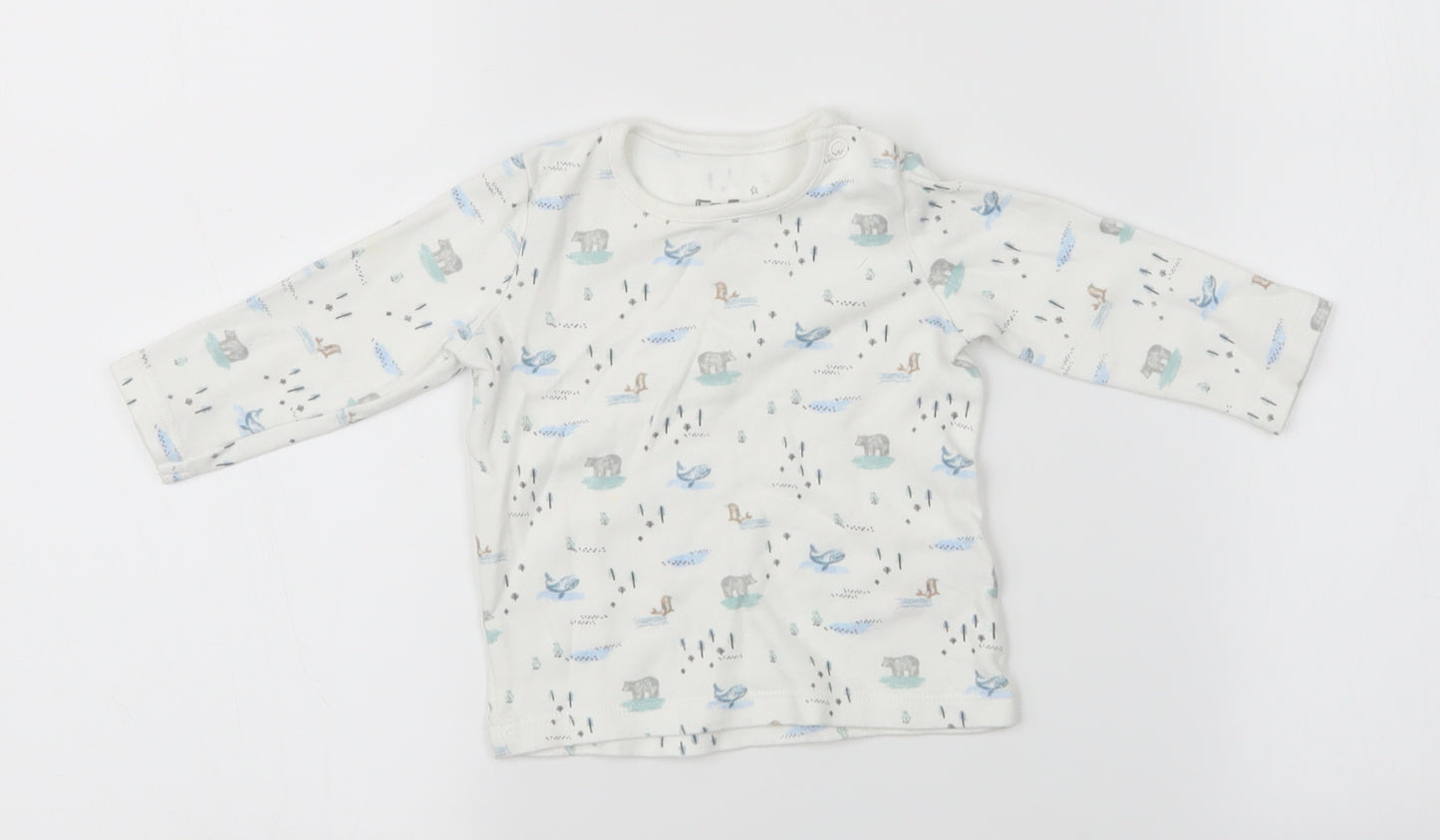 Fred & Flo Girls White Animal Print  Basic T-Shirt Size 0-3 Months  - Bears, Whales, Seals
