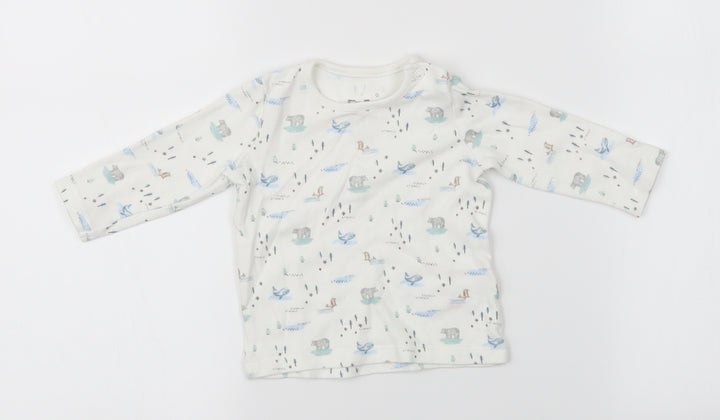 Fred & Flo Girls White Animal Print  Basic T-Shirt Size 0-3 Months  - Bears, Whales, Seals