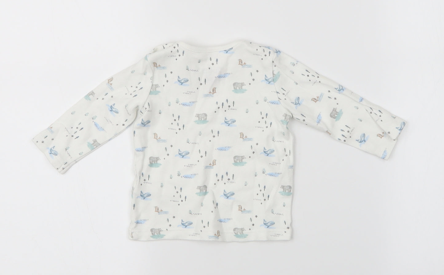 Fred & Flo Girls White Animal Print  Basic T-Shirt Size 0-3 Months  - Bears, Whales, Seals