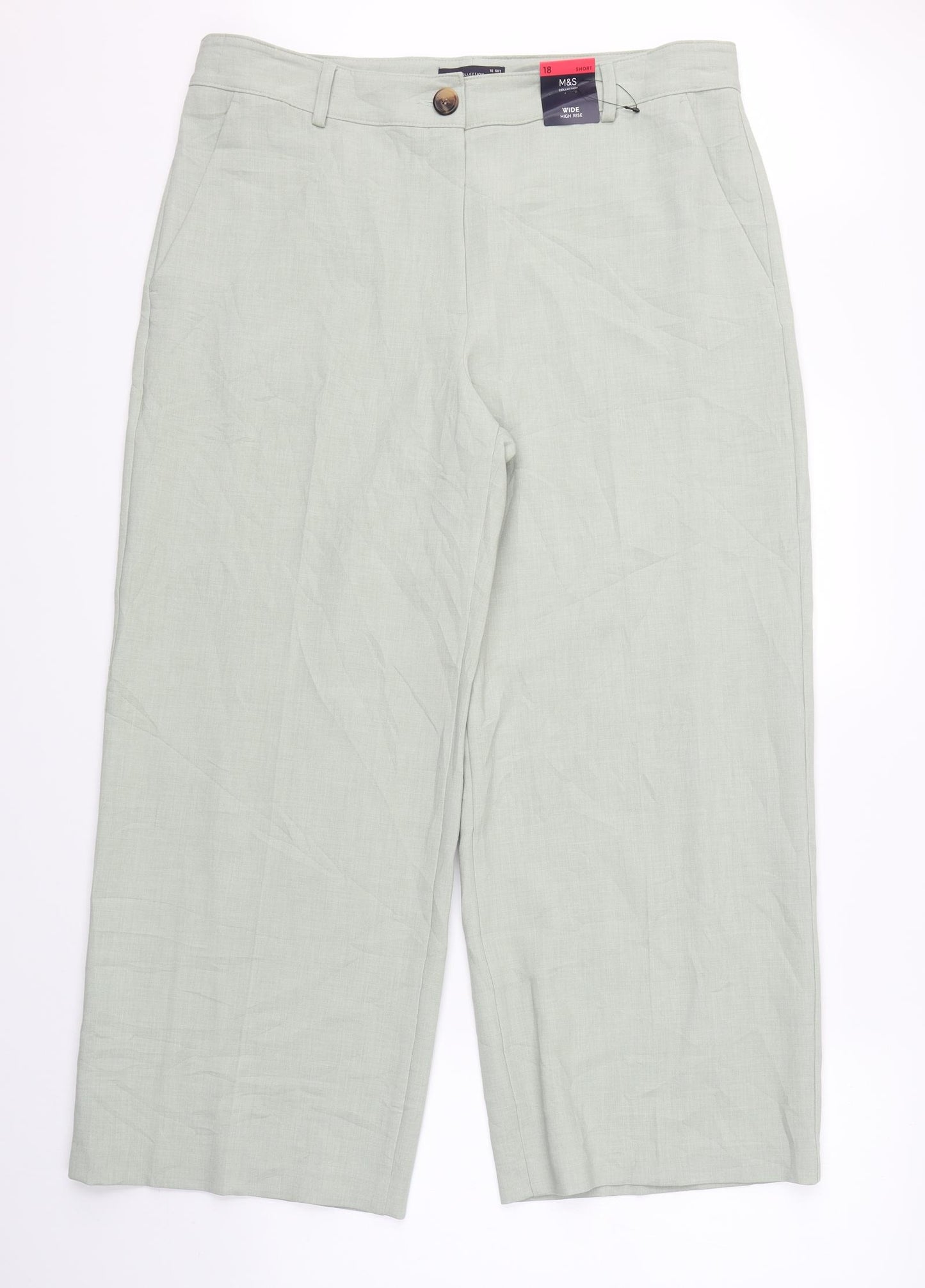 Marks & Spencer Womens Green   Cropped Trousers Size 18 L27 in