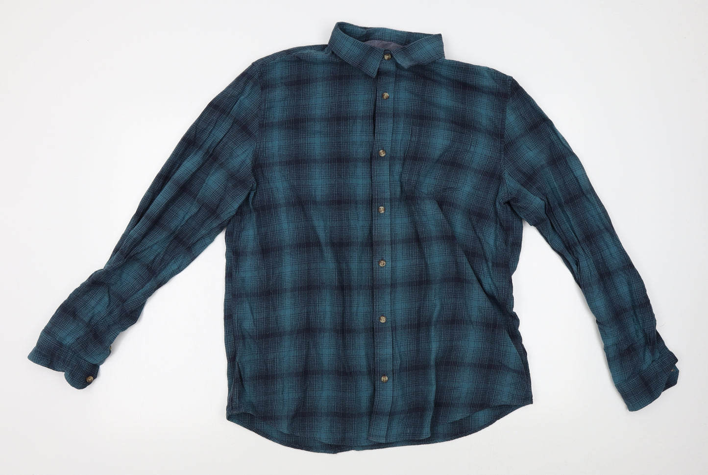 Cambridge Dry Goods Mens Blue Plaid   Button-Up Size XL