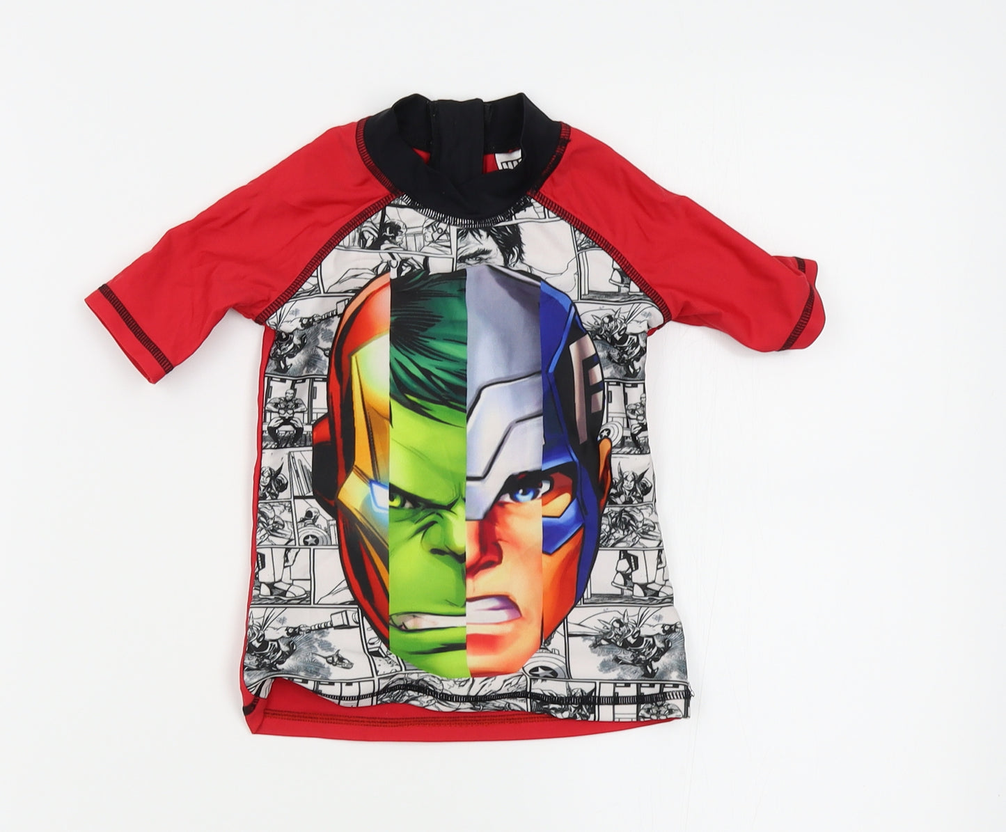 Preworn Boys Red   Basic T-Shirt Size 3-4 Years  - swim top, marvel