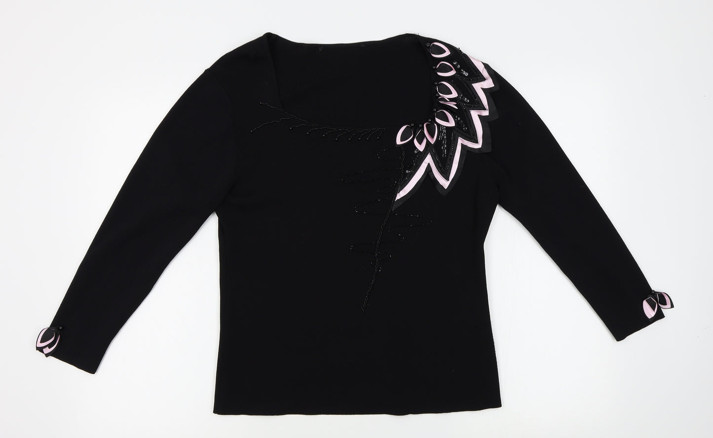 Preworn Womens Black   Pullover Jumper Size M  - embellishments, petals