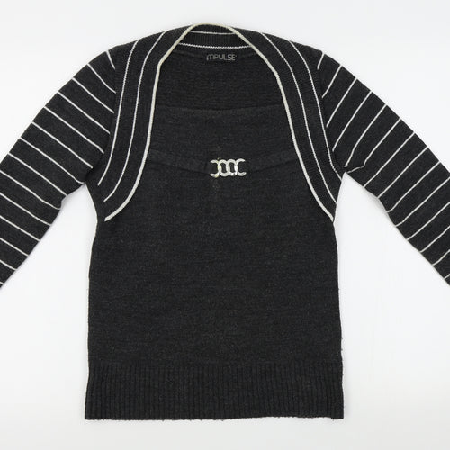 Impulse Womens Grey Striped  Pullover Jumper Size M