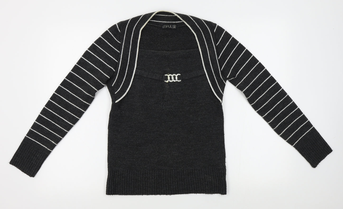 Impulse Womens Grey Striped  Pullover Jumper Size M