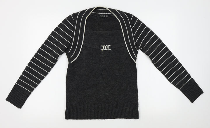 Impulse Womens Grey Striped  Pullover Jumper Size M