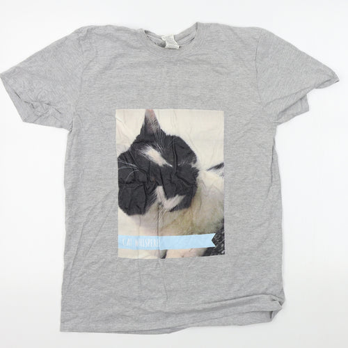 Gildan Mens Grey    T-Shirt Size M  - cat whisperer