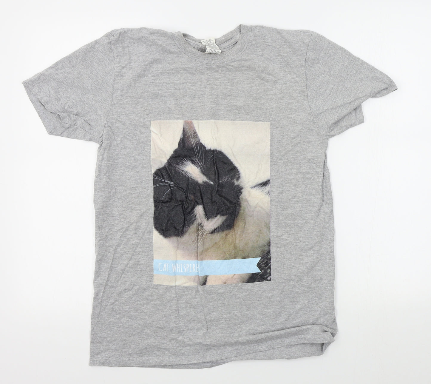 Gildan Mens Grey    T-Shirt Size M  - cat whisperer