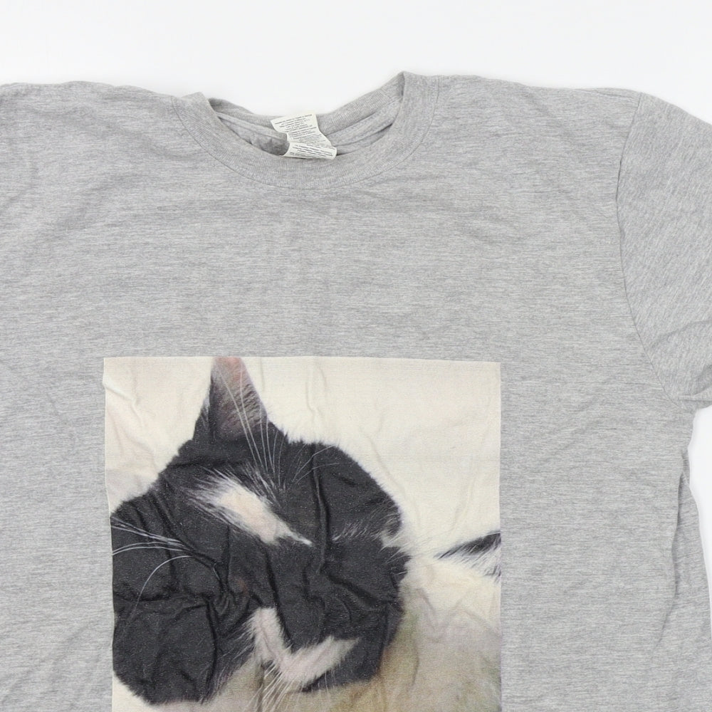 Gildan Mens Grey    T-Shirt Size M  - cat whisperer