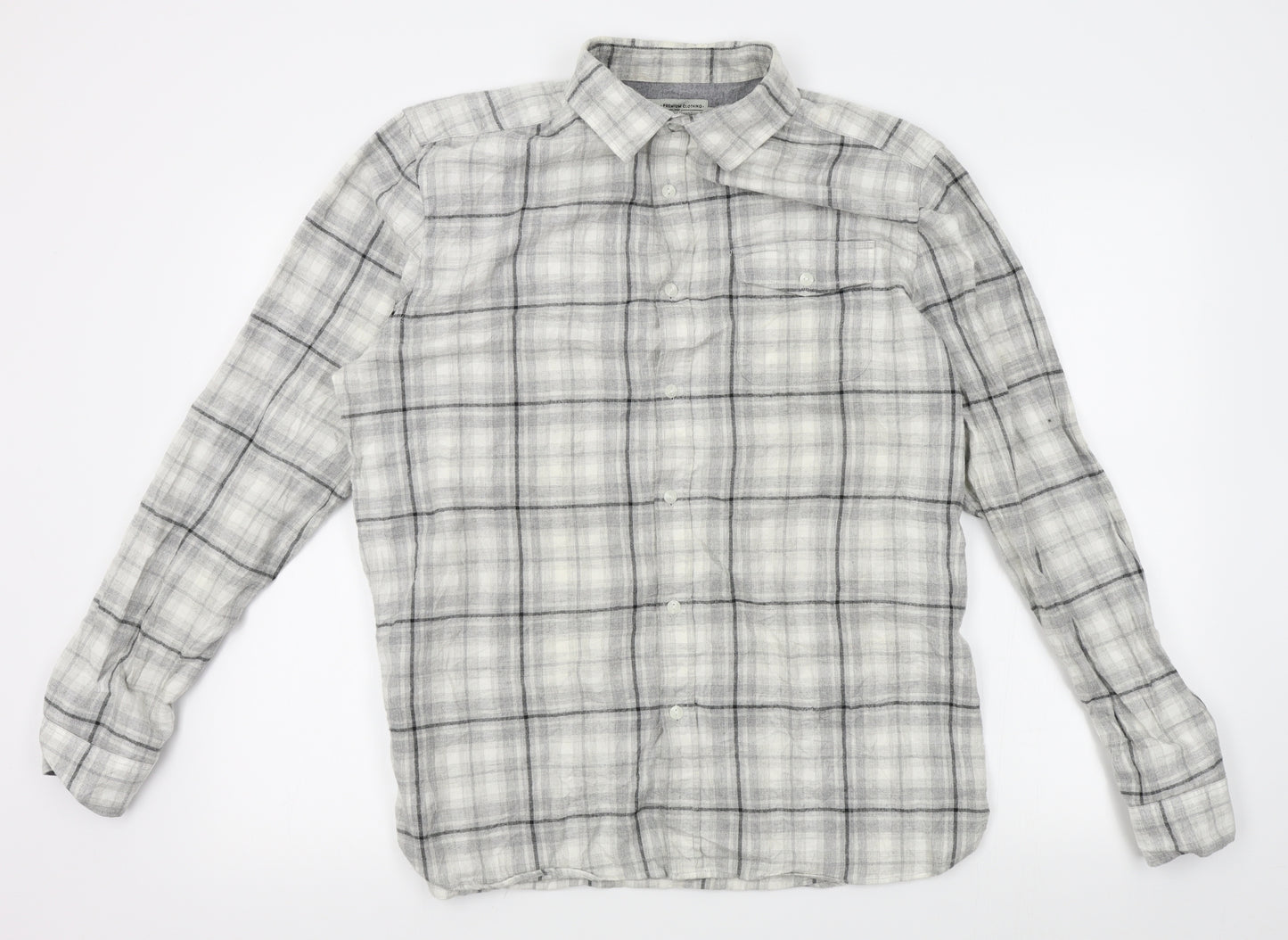 TU Mens Grey Plaid   Button-Up Size L