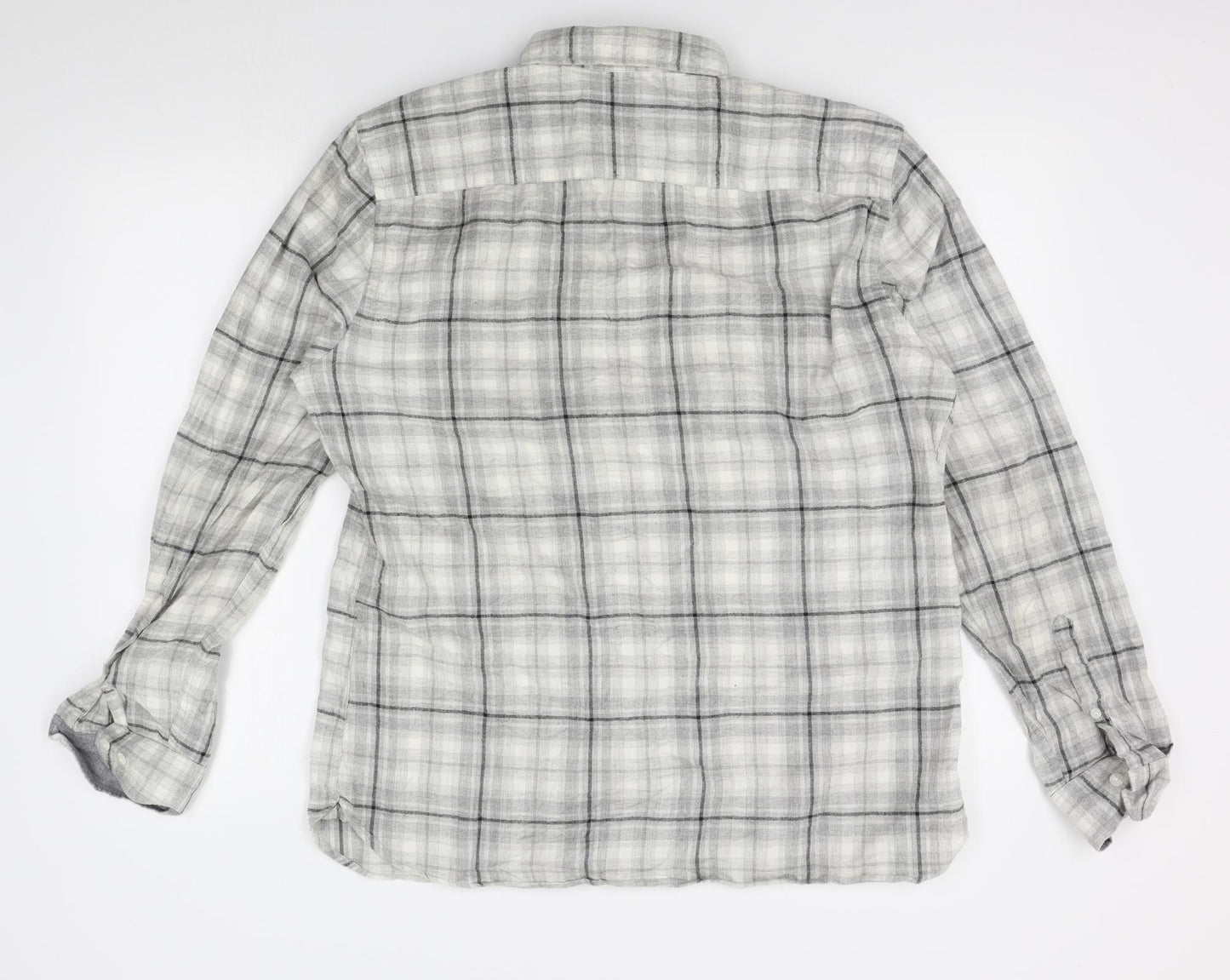 TU Mens Grey Plaid   Button-Up Size L