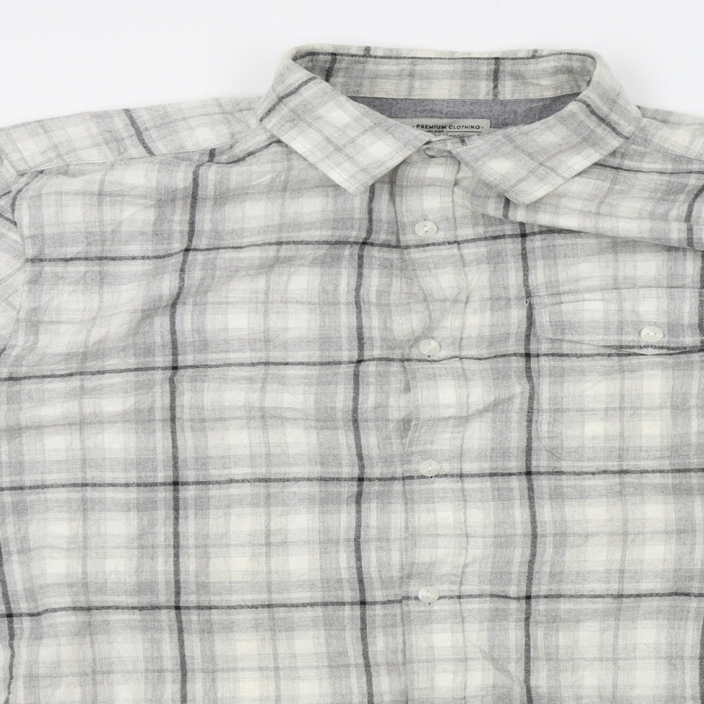 TU Mens Grey Plaid   Button-Up Size L