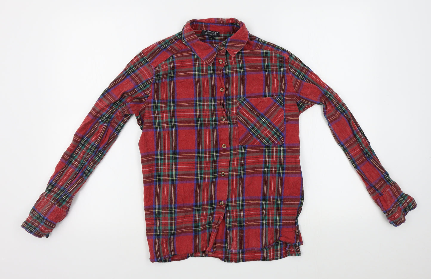Topshop Womens Red Plaid  Basic Button-Up Size 8