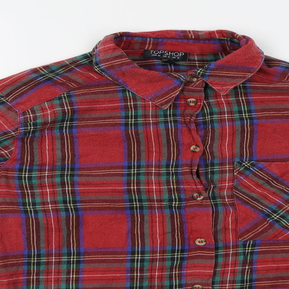 Topshop Womens Red Plaid  Basic Button-Up Size 8