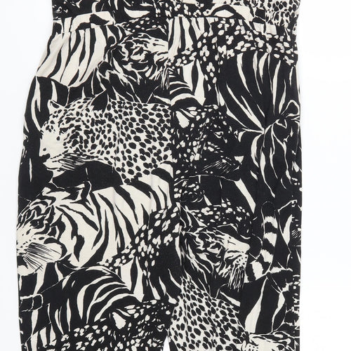 Topshop Womens Black Animal Print  Jumpsuit One-Piece Size 14 L25 in - Black and Beige
