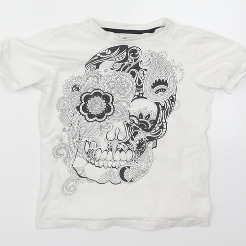 F&F Boys White   Basic T-Shirt Size 5-6 Years  - Paisley Skull