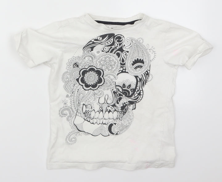 F&F Boys White Basic T-Shirt Size 5-6 Years - Paisley Skull