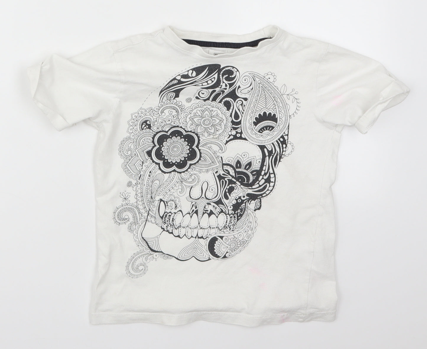 F&F Boys White   Basic T-Shirt Size 5-6 Years  - Paisley Skull
