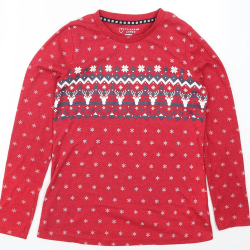 Primark Womens Red Geometric  Top Pyjama Top Size 4  - Snowflake Print