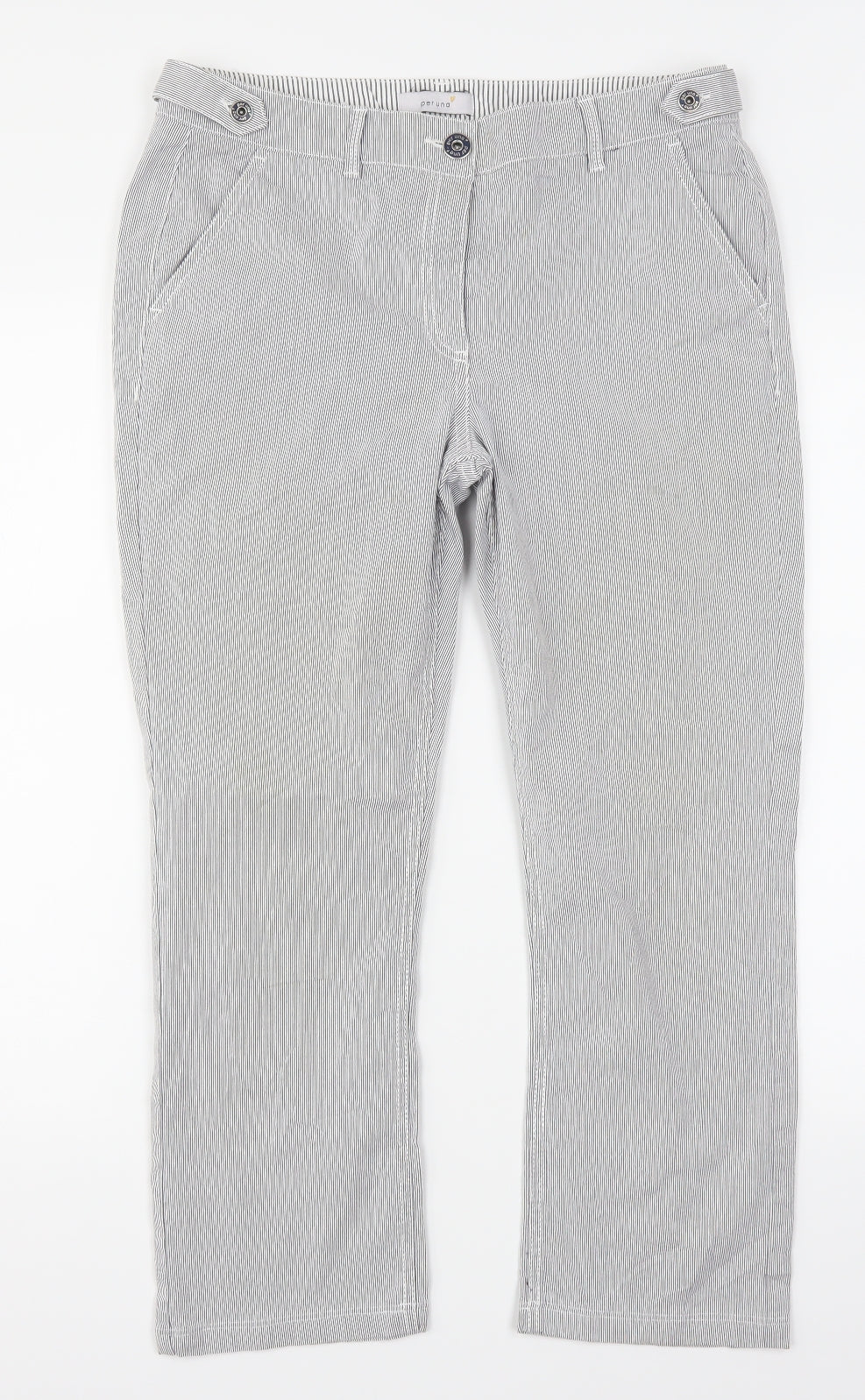Per Una Womens Grey Striped Denim Straight Jeans Size 12 L24 in