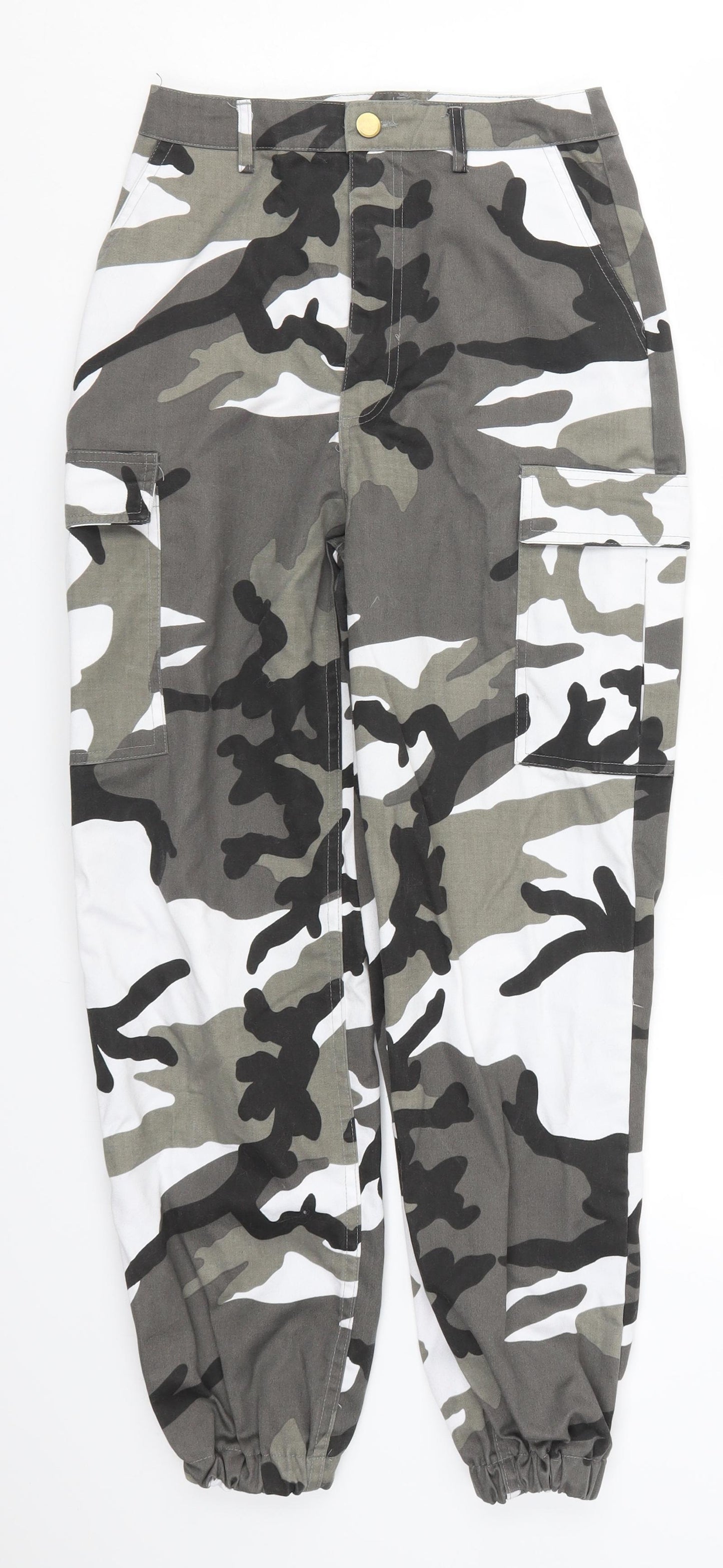 PRETTYLITTLETHING Womens Grey Camouflage Denim Cargo Trousers Size 6 L26 in