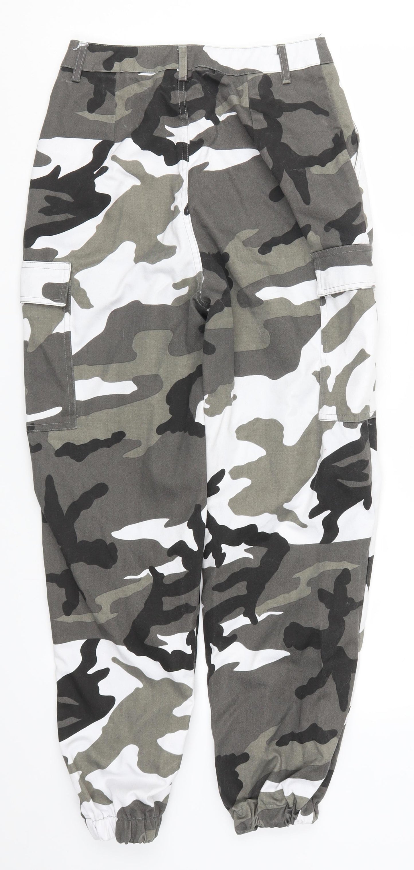 PRETTYLITTLETHING Womens Grey Camouflage Denim Cargo Trousers Size 6 L26 in