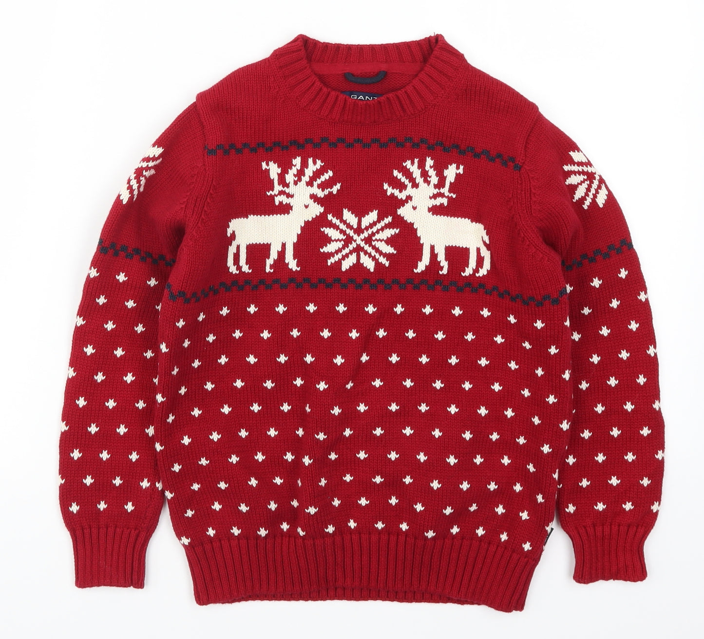 GANT Boys Red Geometric Knit Pullover Jumper Size 7-8 Years  - Christmas Prints