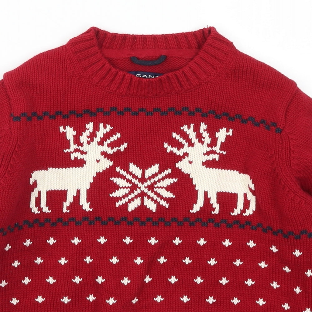 GANT Boys Red Geometric Knit Pullover Jumper Size 7-8 Years  - Christmas Prints