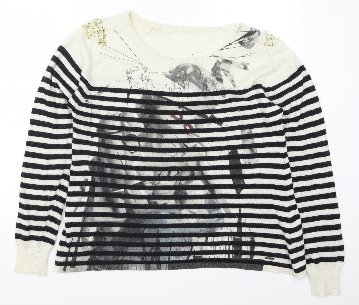GUESS Womens Beige Striped  Pullover Jumper Size 12
