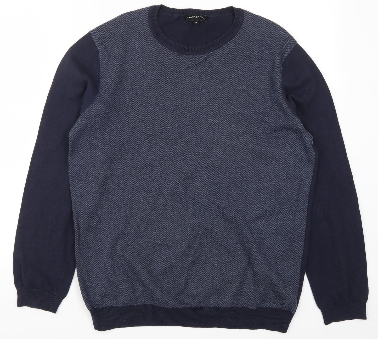 Red Herring Mens Blue Herringbone Knit Pullover Jumper Size M