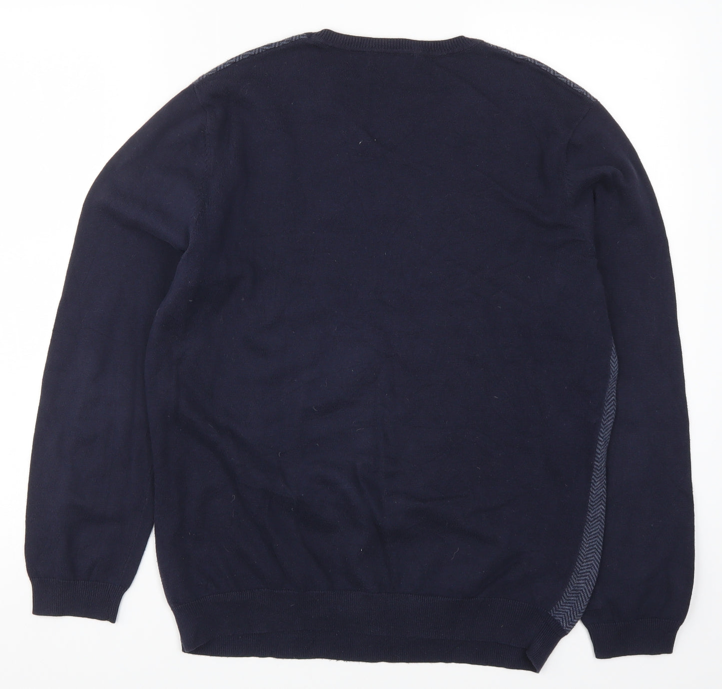 Red Herring Mens Blue Herringbone Knit Pullover Jumper Size M