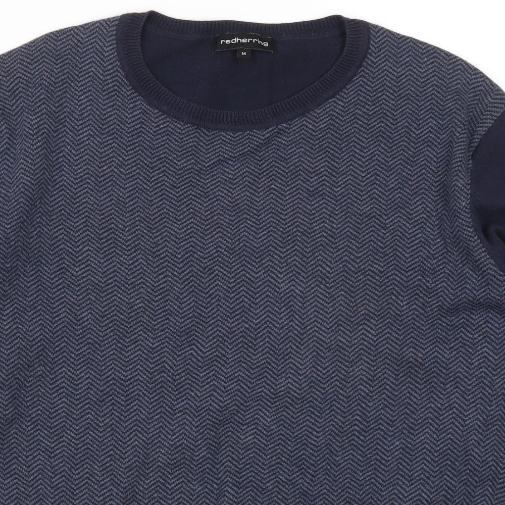 Red Herring Mens Blue Herringbone Knit Pullover Jumper Size M
