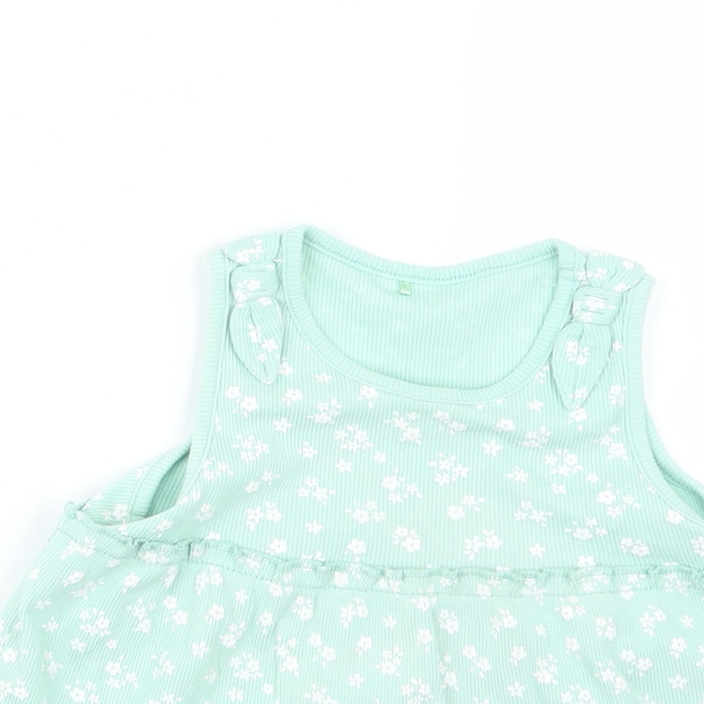 George Girls Green Floral  Basic T-Shirt Size 2-3 Years