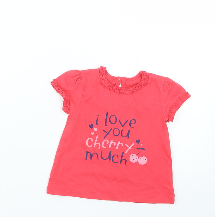 George Girls Red Basic T-Shirt Size 0-3 Months
