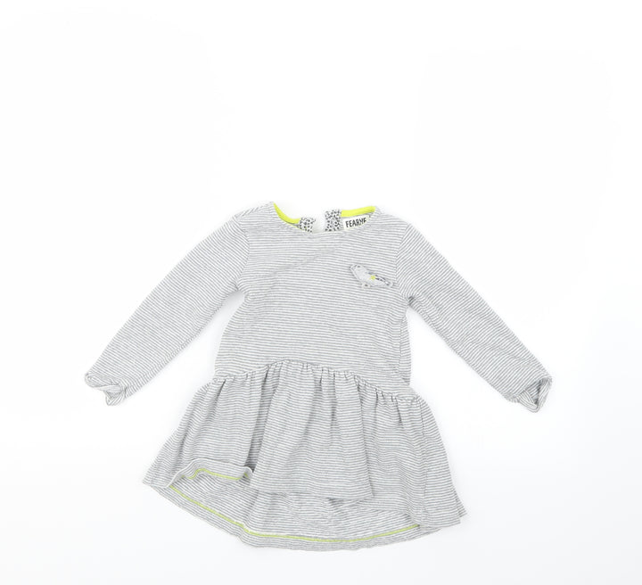 Mini Club Girls Grey Striped T-Shirt Dress Size 18-24 Months
