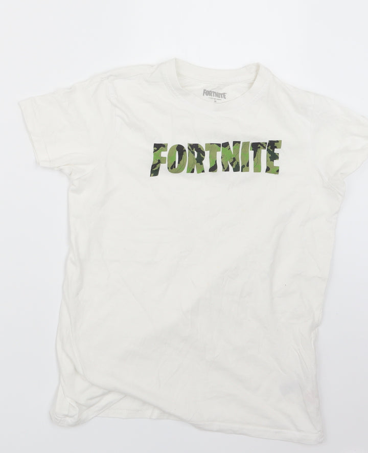 Primark Boys White   Basic T-Shirt Size M  - Fortnite
